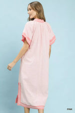 Umgee Pinstripe Contrast Trim Midi Dress