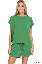 Zenana Raised Rib Cap Sleeve Top & Shorts Set