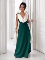 Floral Applique Two Tone Maxi Dress