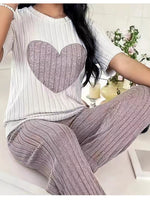 Heart Ribbed Knit Top and Pants Lounge Set