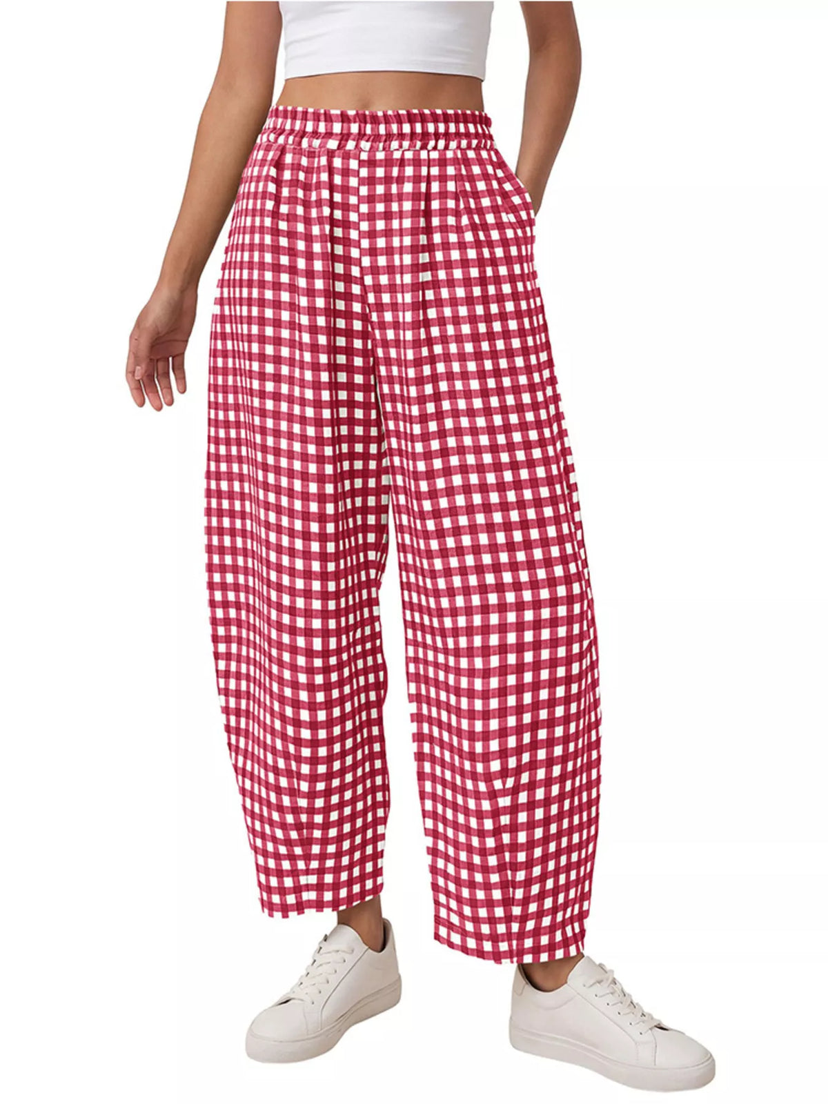 Gingham Wide-Leg Casual Pants