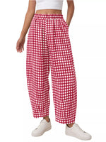 Gingham Wide-Leg Casual Pants
