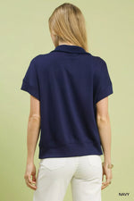 Umgee Striped Collared Neck Half-Zip Top