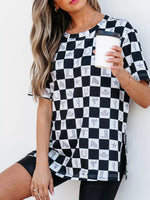 Western Checkerboard Print Side Split T Shirt