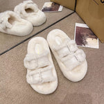 Fuzzy Buckle Detail Slippers