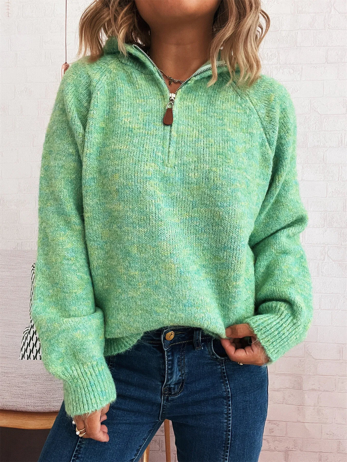 Quarter Zip Ribbed Hem Sweater
