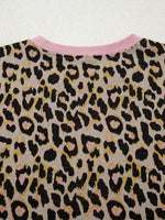 Leopard Print Contrast Edge Long Sleeve Pullover Shorts Set
