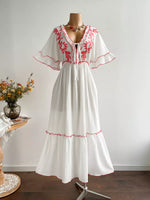 Plus Size Front Tie Maxi Dress with Floral Embroidered