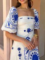Floral Square Neck Puff Sleeve Maxi Dress with Ruffle Hem