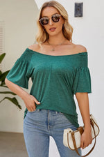 Smocked Round Neck Flutter Sleeve T-Shirt