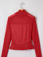 Sheer Mesh Patchwork High Neck Long Sleeve Top