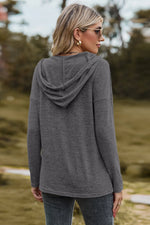 Drawstring Dropped Shoulder Hooded T-Shirt