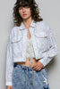 POL Eyelet Textured Cotton Cropped Button Front Jacket