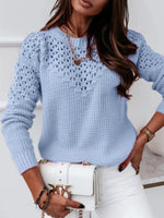 Textured Openwork Round Neck Sweater