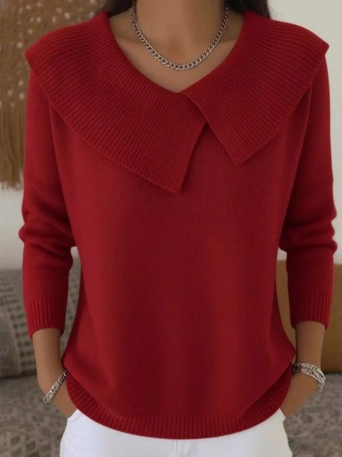 Full Size Solid Color Ribbed Hem Sweater Plus Size