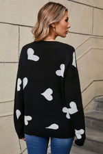 Angel Wings Heart Round Neck Dropped Shoulder Sweater