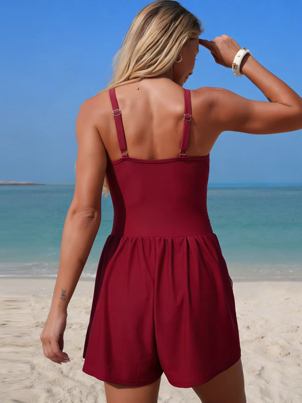 V-Neck One-Piece Swimsuit with Pockets