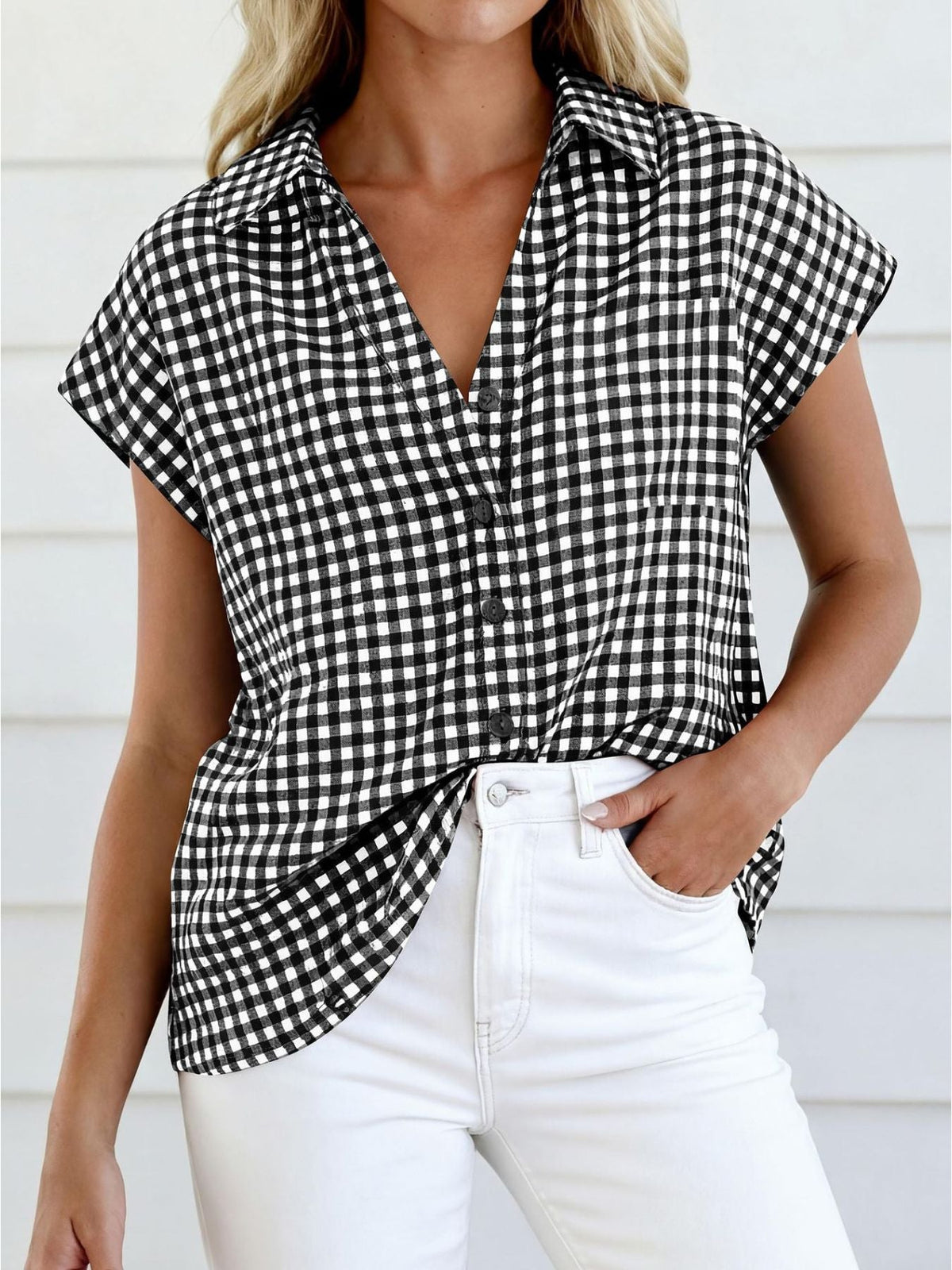 Gingham Print Button-Down Shirt