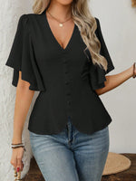 V-Neck Flutter Sleeve Blouse