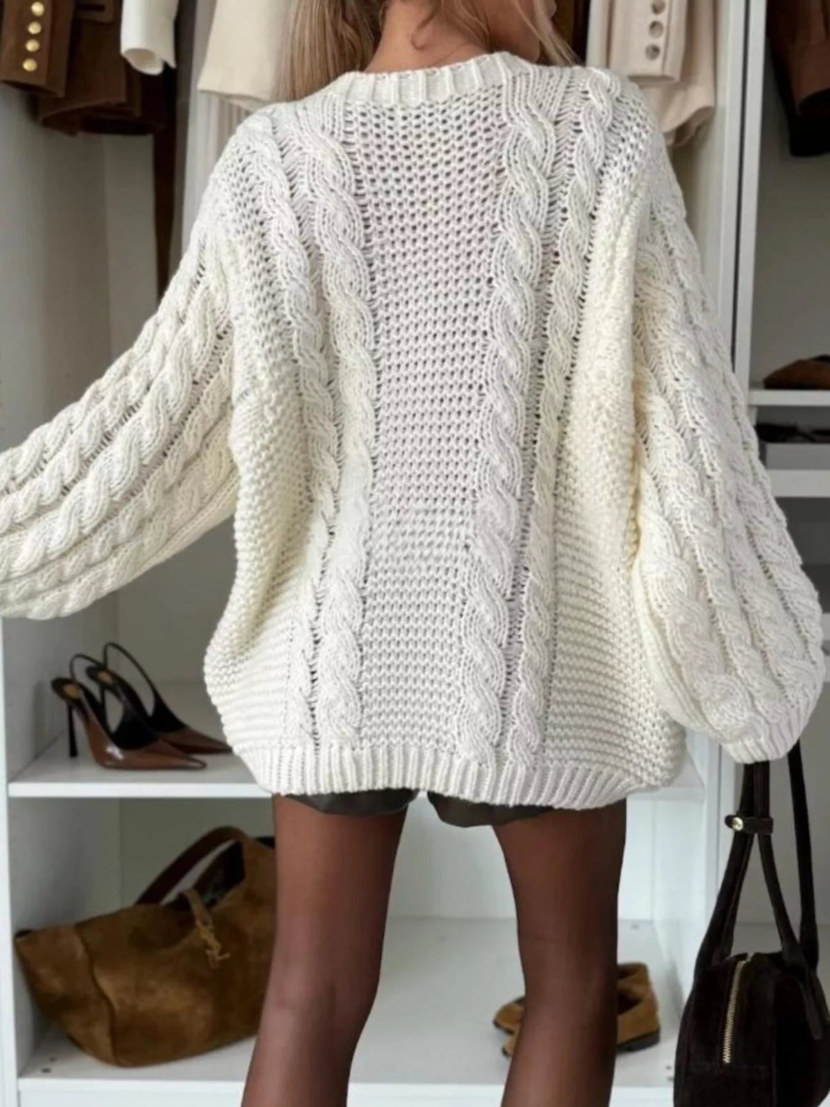 Cable Knit Round Neck Oversized Sweater