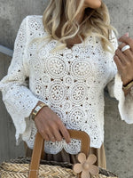 Crochet Lace V-Neck Bell Sleeve Knit Top