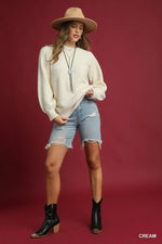 Umgee Textured Long Sleeve Sweater with Ribbed Trim