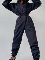 Zip Front Dropped Shoulder Jumpsuit