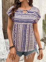 Geometric Print Short Sleeve Blouse