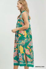 Umgee Paisley Floral Sleeveless Midi Dress