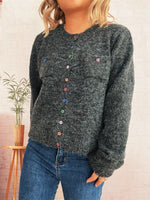 Button-Up Ribbed Hem Cardigan with Chest Pocket
