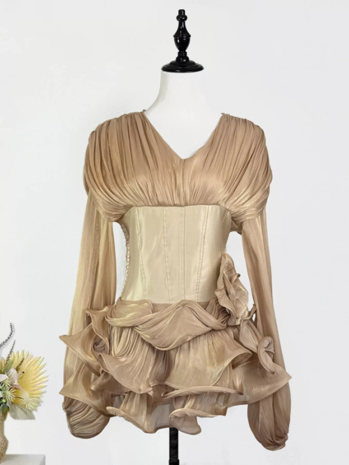 Ruffled Long Sleeve Mini Dress