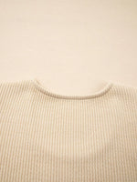 Leopard Sleeve Patchwork Ribbed Knit U Neck Top