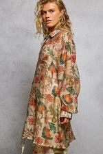 POL Metal Button Down Floral Long Sleeve Shirt