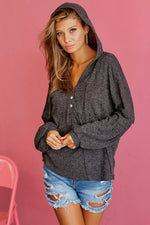 BiBi Textured Knit Hoodie with Buttoned Placket