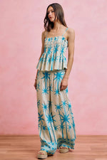 SO ME Palm Tree Smocked Bodice Adjustable Cami Top