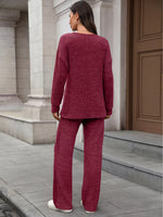 Ribbed Round Neck Top and Pants Set