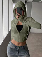 Ribbed Knit Cropped Zip-Up Outerwear