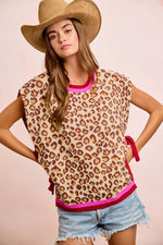 BiBi Leopard Pattern Side Tied Sweater Vest Top