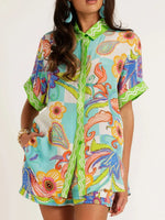 Button Up Half Sleeve Top and Shorts Set