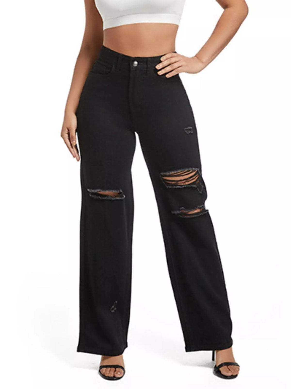 Distressed Wide-Leg Jeans