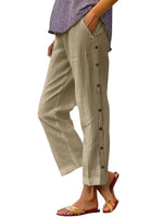 Full Size Side Decor Button Casual Wide Leg Pants Plus Size