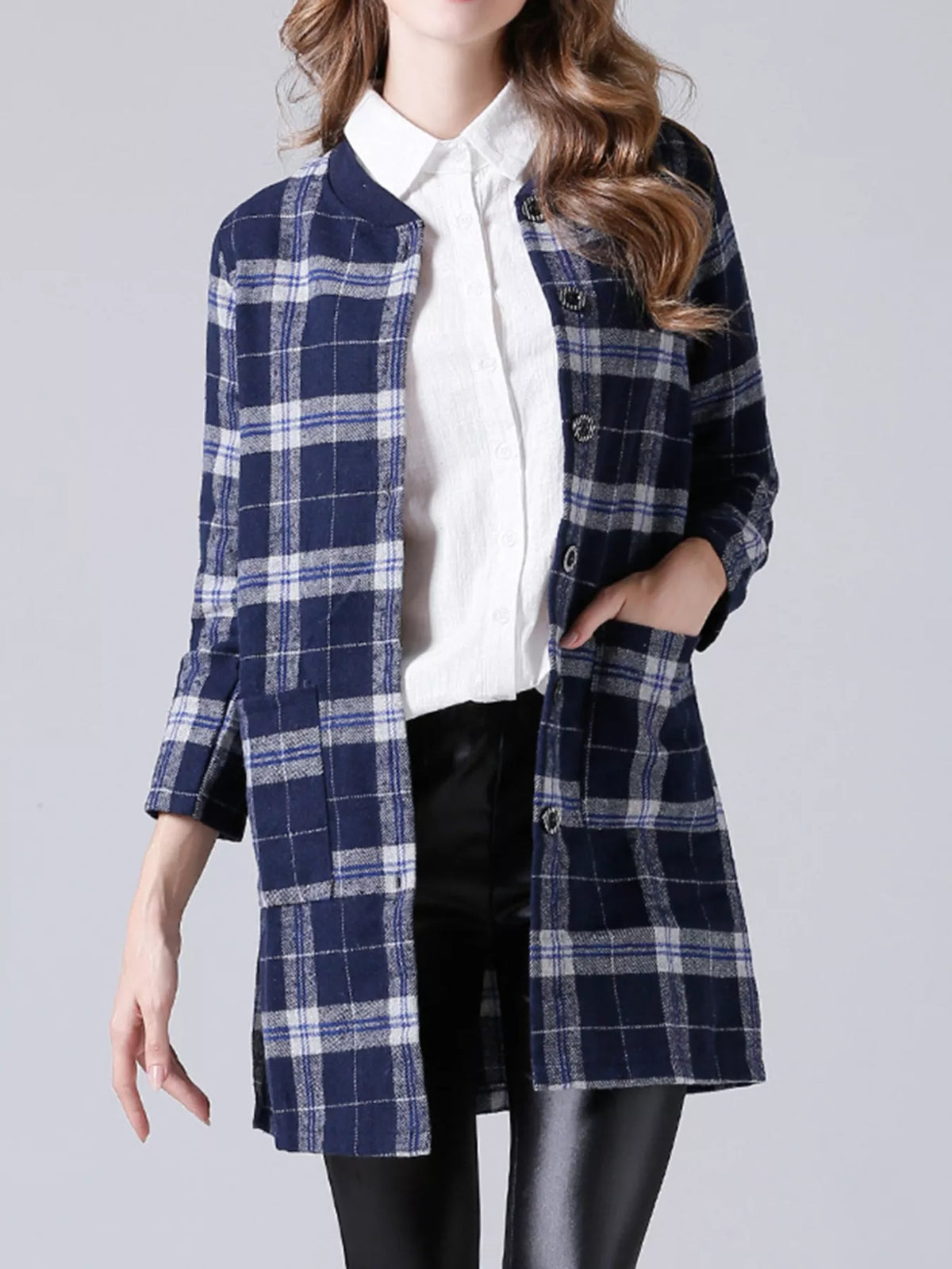 Plus Size Plaid Button-Down Longline Shirt
