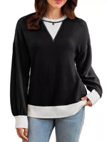 Two-Tone Ribbed Knit Sweatshirt