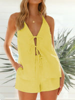 Tied Front Halter Neck Top and Shorts Set