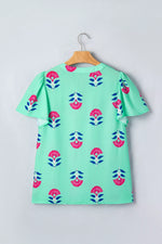 Floral V Neck Flutter Sleeve Blouse