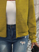 Textured Knit Zip-Up Bomber Jacket