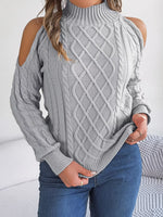 Cable Knit Cold Shoulder Turtleneck Sweater