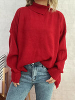 Slit Turtleneck Long Sleeve Sweater