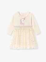 Children's Unicorn Applique Ruffle Trim Tulle Dress