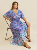 Plus Size Smocked Printed Half Sleeve Midi Dress